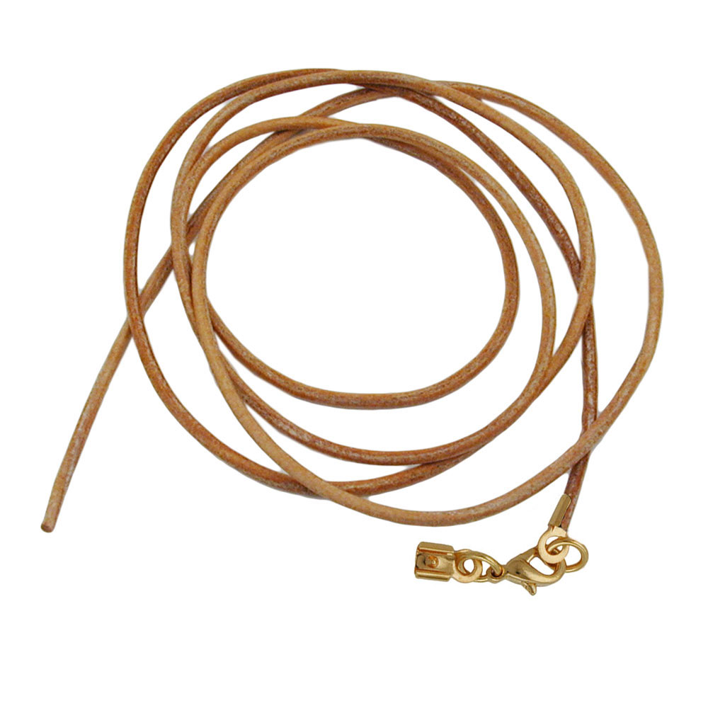 Lederband rund Rindleder 2mm naturfarben mit 1x Verschluss goldfarbig ca. 1m (Länge 100cm, natur)