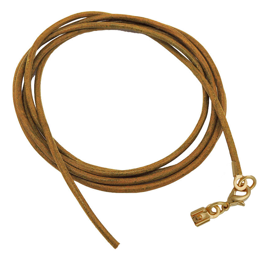 Lederband rund Rindleder 2mm olivgrün khaki gefärbt mit 1x Verschluss goldfarbig ca. 1m (Länge 100cm, oliv-khaki)