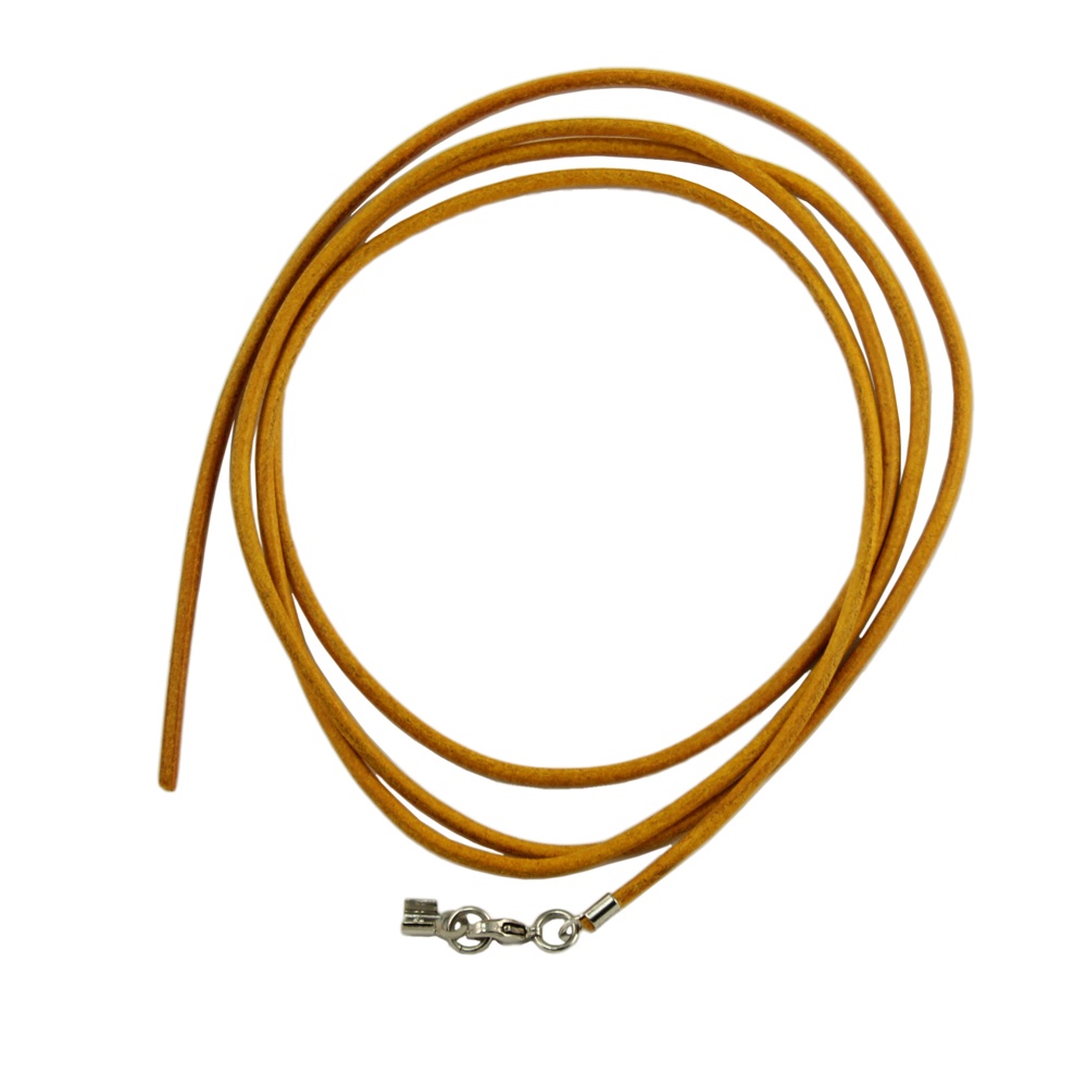 Lederband rund Rindleder 2mm gelb gefärbt mit 1x Verschluss silberfarbig 1m (Länge 100cm, gelb)