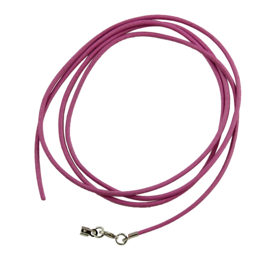 Lederband rund Rindleder 2mm pink gefärbt mit 1x Verschluss silberfarbig 1m (Länge 100cm, rosa)