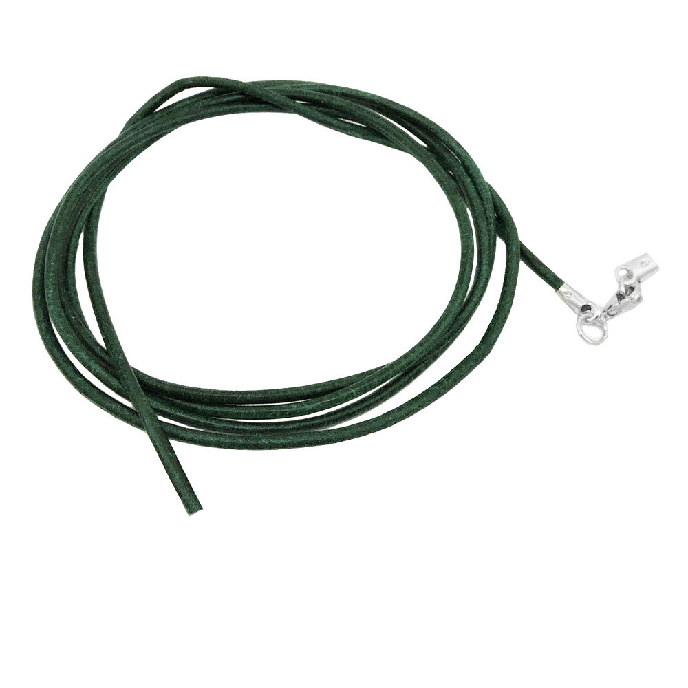 Lederband rund Rindleder 2mm tannengrün gefärbt mit 1x Verschluss silberfarbig 1m (Länge 100cm, dunkelgrün)