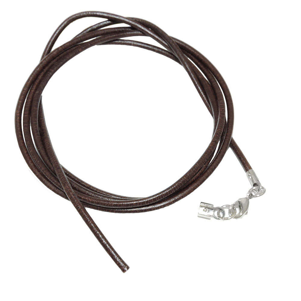 Lederband rund Rindleder 2mm braun gefärbt mit 1x Verschluss silberfarbig 1m (Länge 100cm, dunkelbraun)