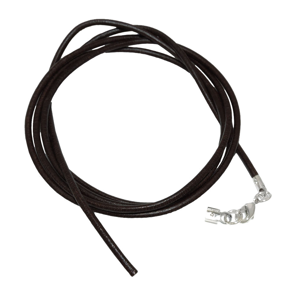 Lederband rund Rindleder 2mm schwarz gefärbt mit 1x Verschluss silberfarbig 1m (Länge 100cm, schwarz)
