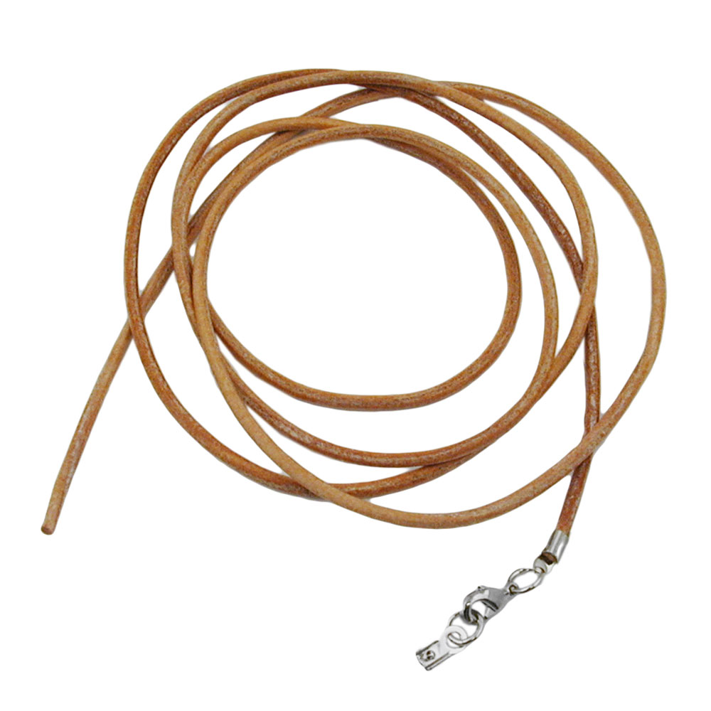Lederband rund Rindleder 2mm naturfarben mit 1x Verschluss silberfarbig 1m (Länge 100cm, natur)