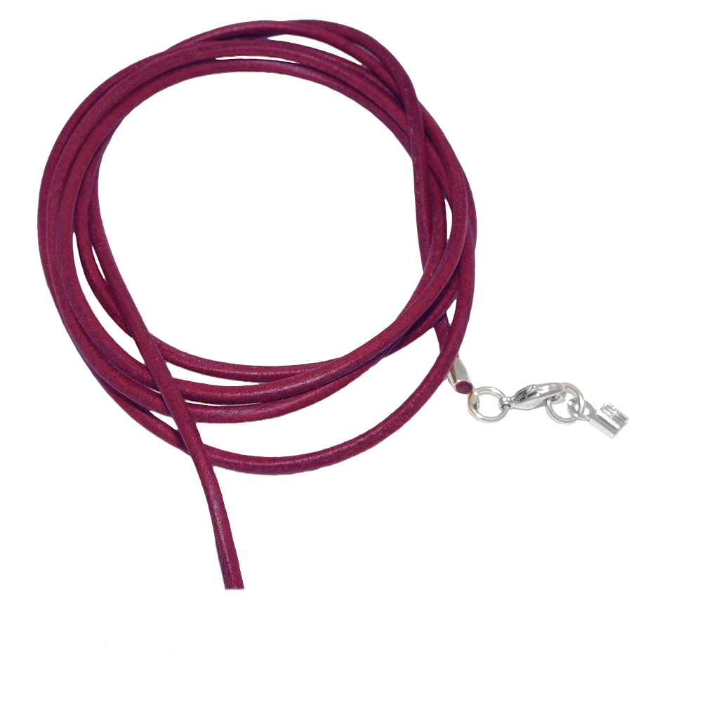 Lederband rund Rindleder 2mm fuchsia beere gefärbt mit 1x Verschluss silberfarbig 1m (Länge 100cm, beere - violett)