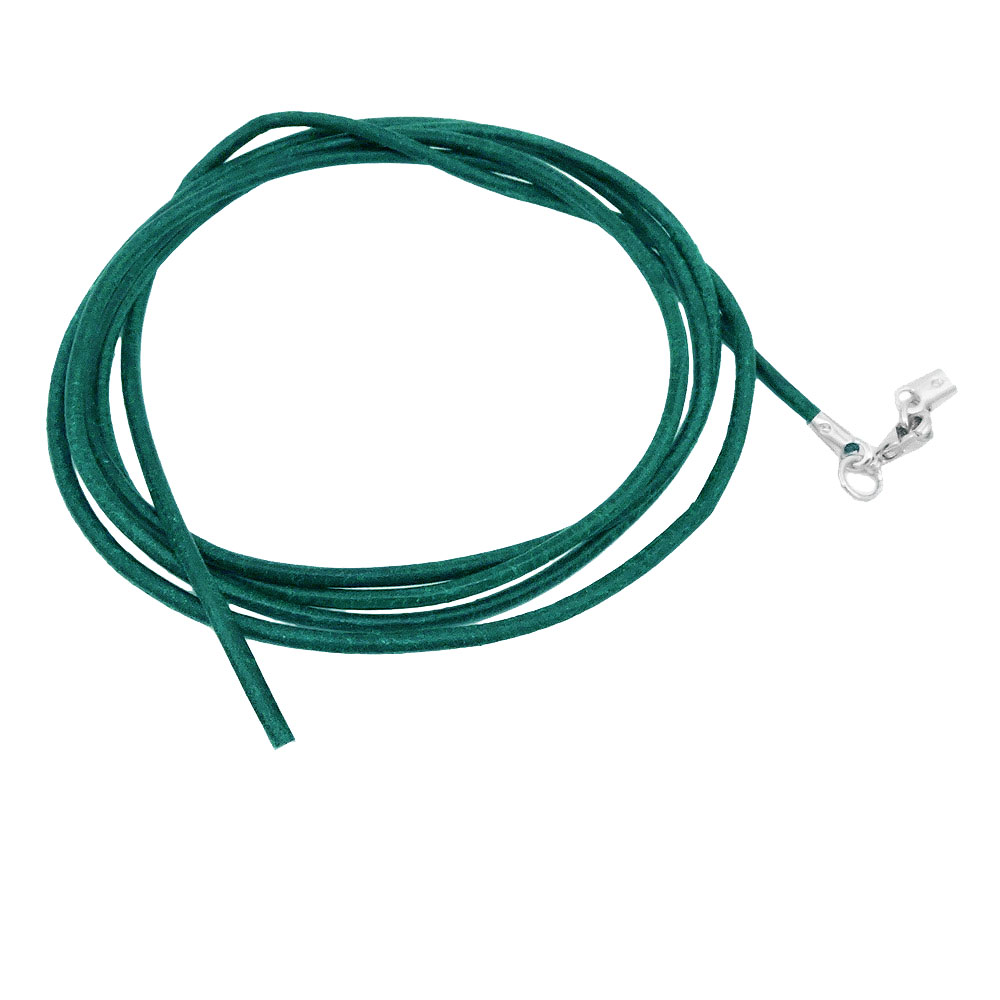 Lederband rund Rindleder 2mm türkis gefärbt mit 1x Verschluss silberfarbig 1m (Länge 100cm, türkis)