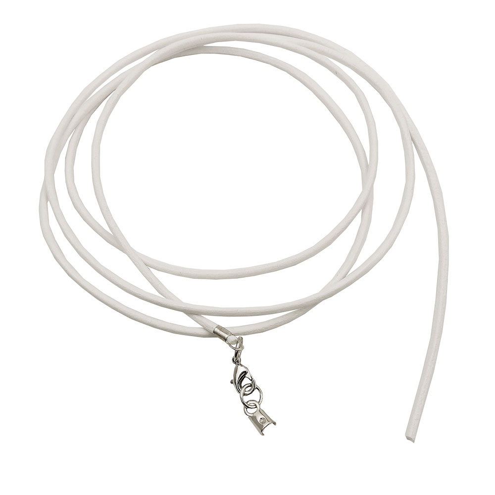 Lederband rund Rindleder 2mm weiß gefärbt mit 1x Verschluss silberfarbig 1m (Länge 100cm, weiß)
