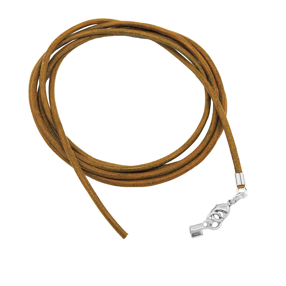 Lederband rund Rindleder 2mm olivgrün khaki gefärbt mit 1x Verschluss silberfarbig 1m (Länge 100cm, oliv-khaki)