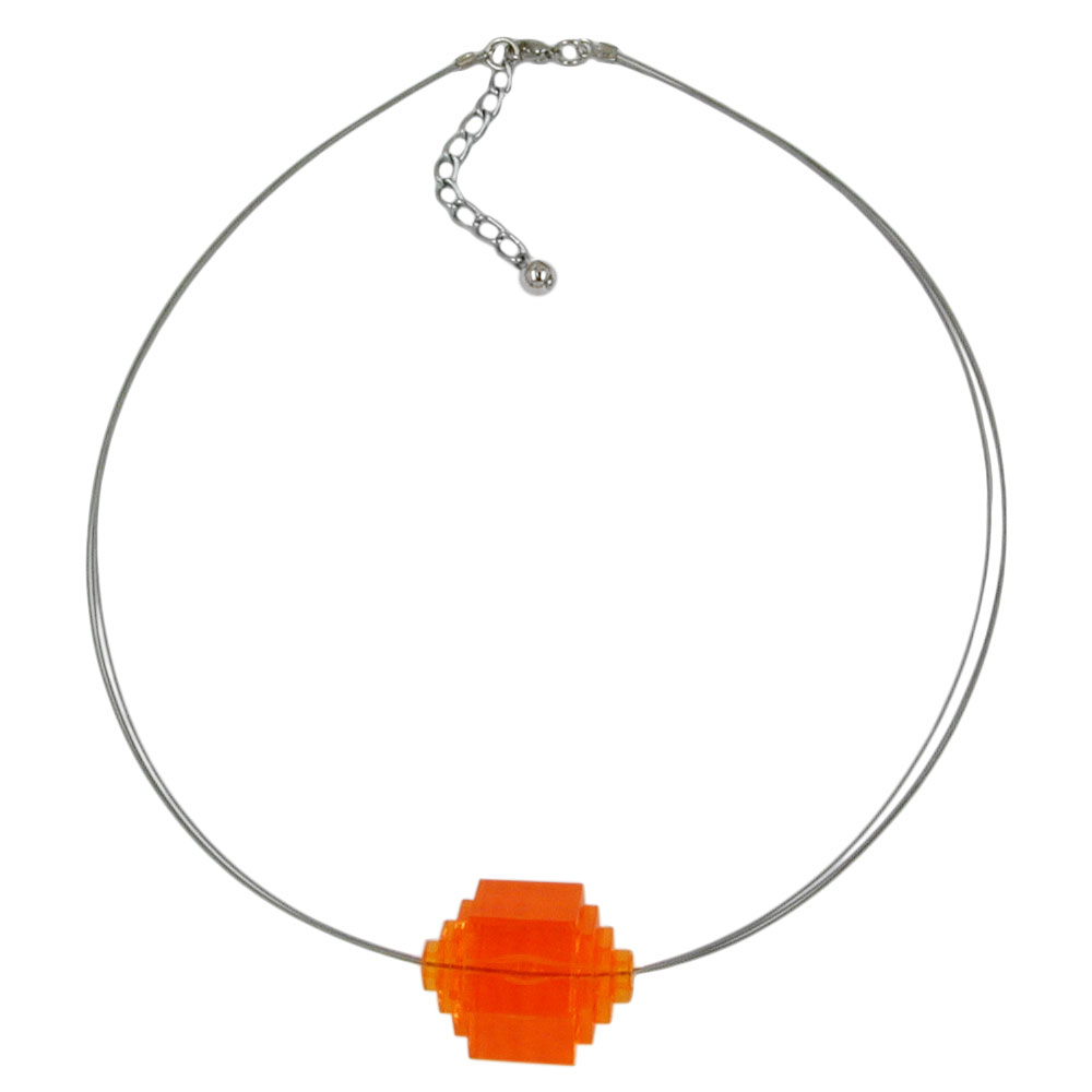 Kette Drahtkette Stufenperle orange-transparent Kunststoffperlen 45cm (Länge 45cm, orange)