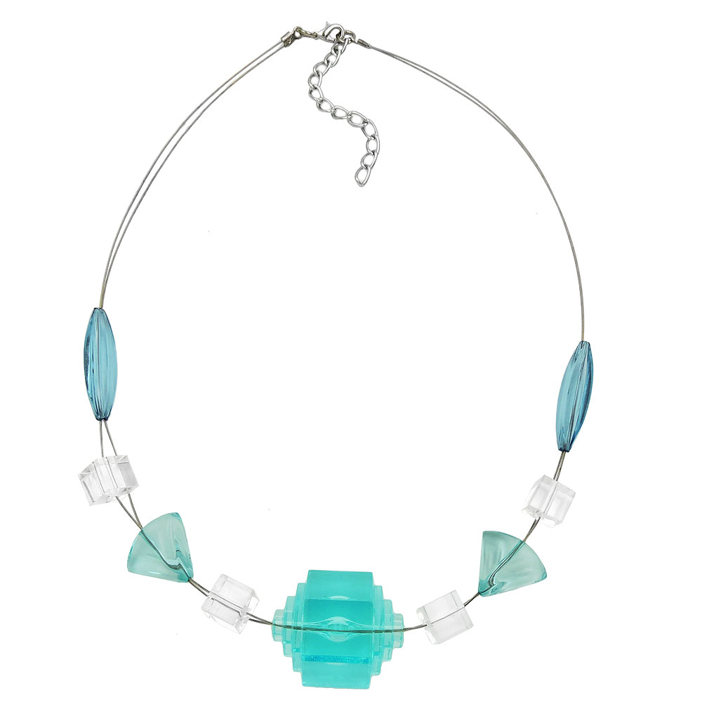 Kette Drahtkette Stufenperle aqua-transparent Kunststoffperlen 45cm (Länge 45cm, türkis)