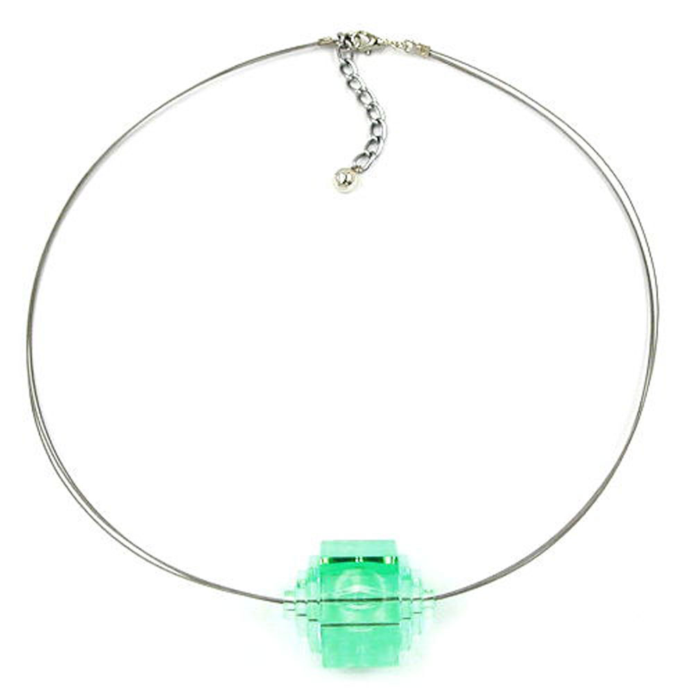 Kette 30x22mm Stufenperle Kunststoff mint-transparent Edelstahldraht 45cm (Länge 45cm)