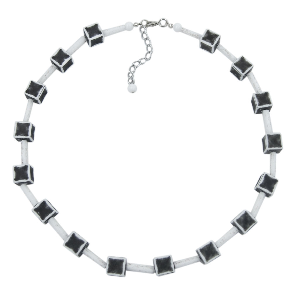 Kette Kunststoffperlen Würfel 10x10mm schwarz-grau-weiß 45cm (Länge 45cm, schwarz - weiß)