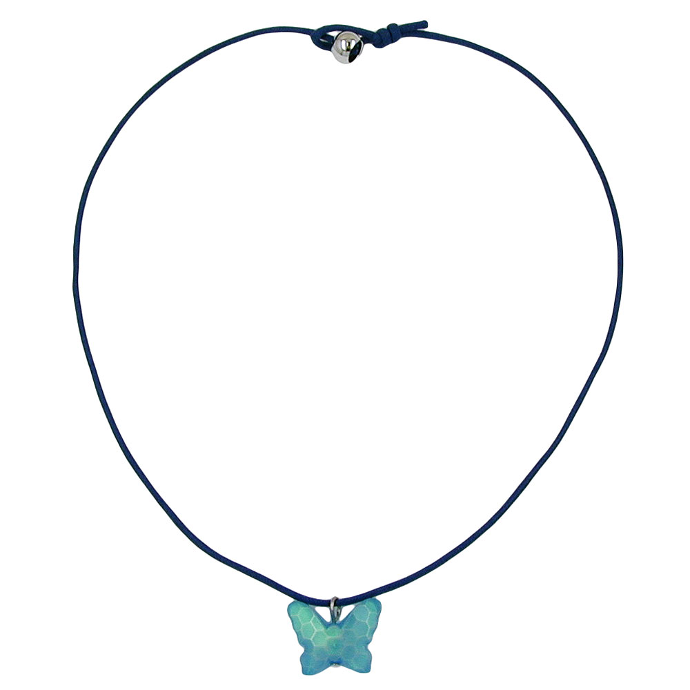 Kette Kinderkette Schmetterling Kunststoff hellblau mit Schliff Kordel dunkelblau 42cm (Länge 42cm, türkis)