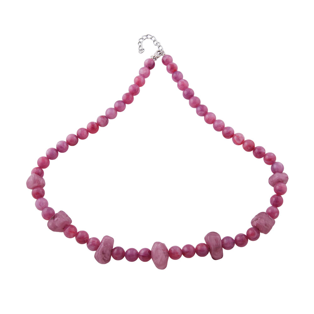 Kette 10mm Perle Kunststoff lila-weiß-rot-marmoriert mit verschiedenen unrunden Perlen 55cm (Länge 55cm)
