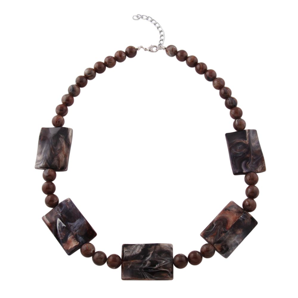 Kette 5x 35x25mm-Viereck gewellt schwarz-braun-beige-marmoriert 50cm (Länge 50cm)