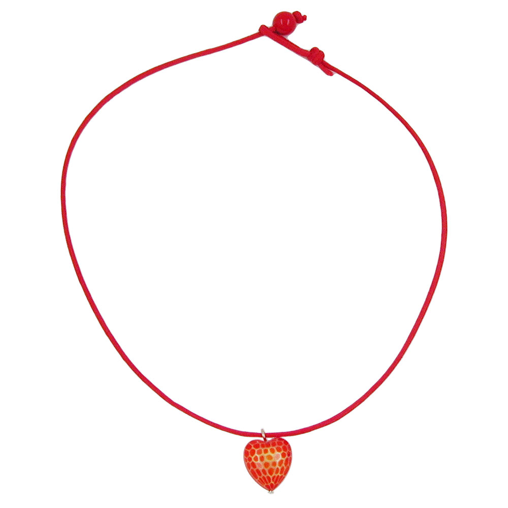 Kette Kinderkette Herz Kunststoff rot mit Muster Kordel rot 40cm (Länge 40cm, rot)