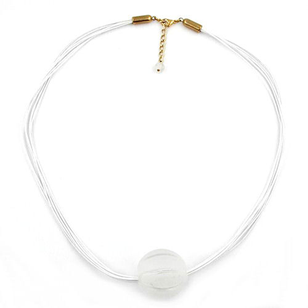 Kette 35mm Perle mit Rillen kristall-matt Kordel weiß 60cm (Länge 60cm, weiß)