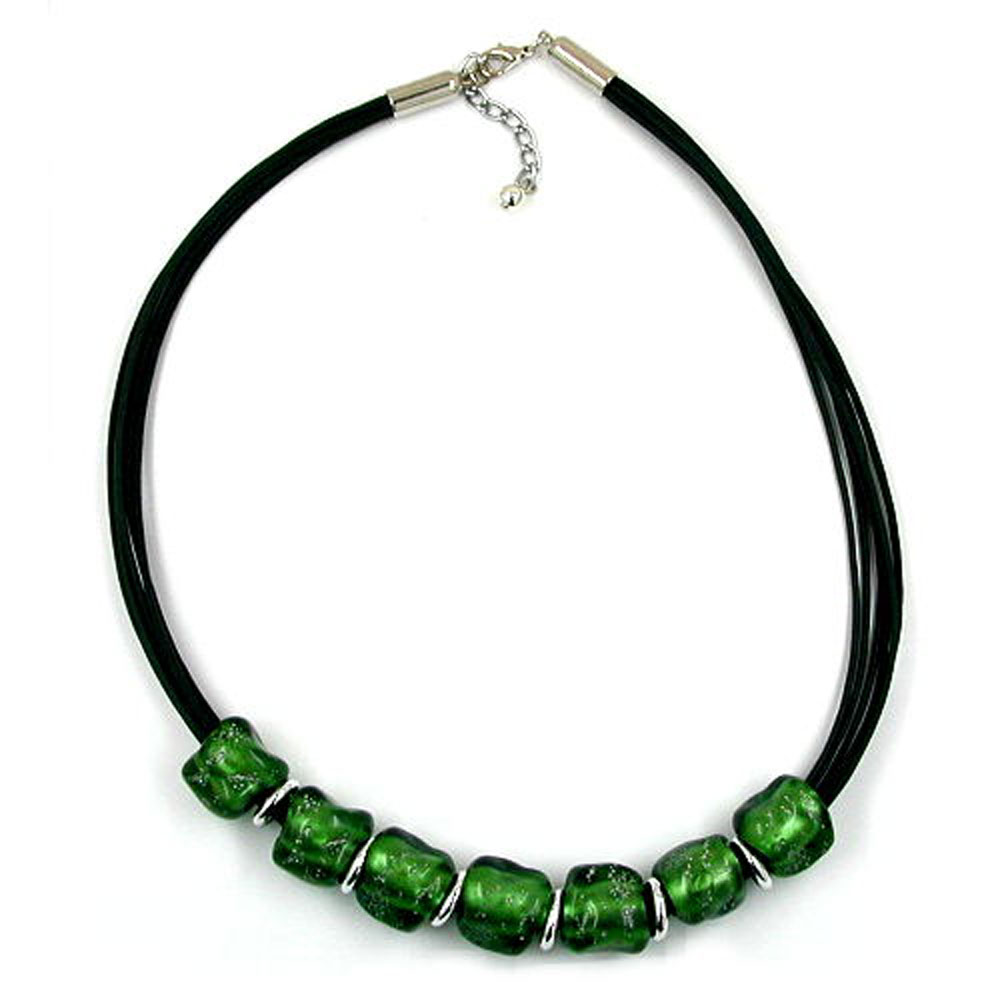 Kette 18x6mm Perle Kunststoff dunkelgrün-transparent Kordel grün 50cm (Länge 50cm)