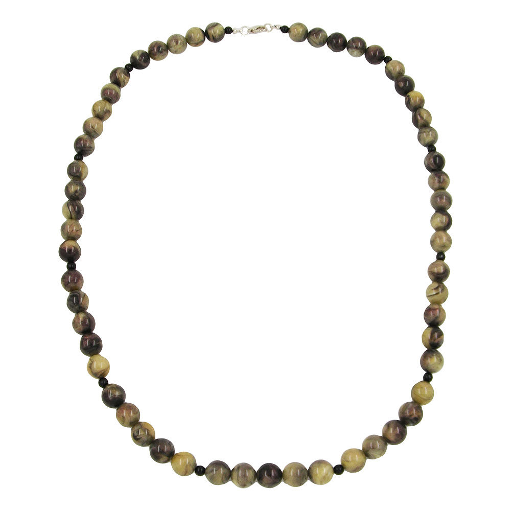 Kette Perlen 12mm Perle Kunststoff oliv-schwarz-marmor 75cm (Länge 75cm, oliv - grün)