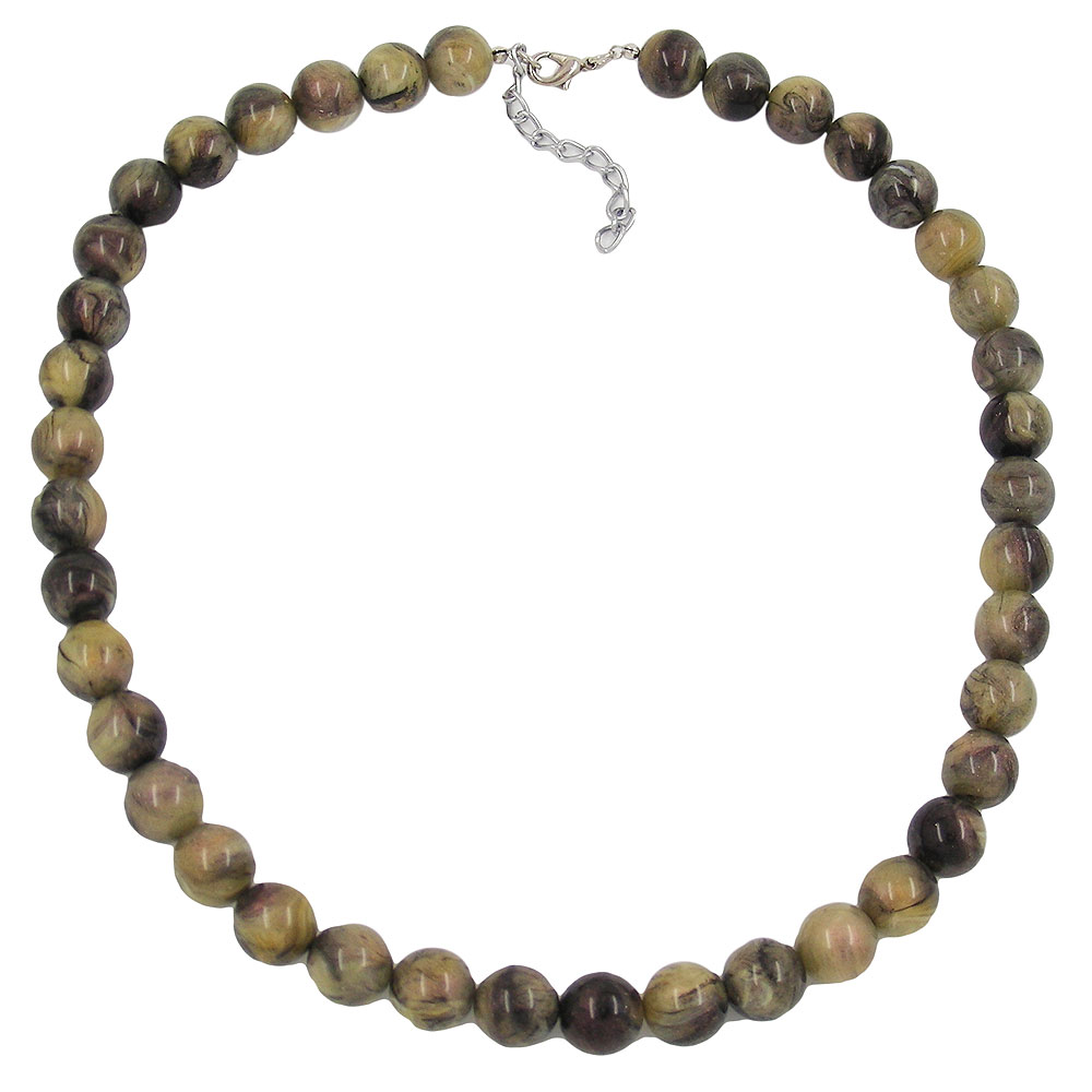 Kette Perlen 12mm Perle Kunststoff oliv-schwarz-marmor 50cm (Länge 50cm, oliv-khaki)