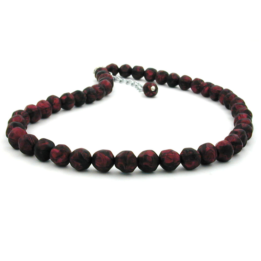 Kette 8mm Kunststoffperlen Barockperlen rot-schwarz-marmoriert 42cm (Länge 42cm, rot - schwarz)