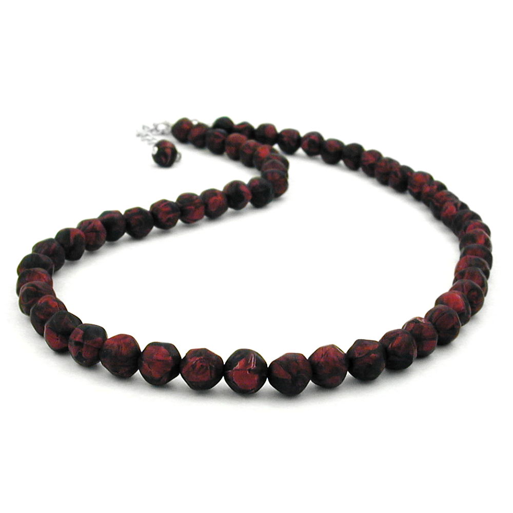 Kette 8mm Kunststoffperlen Barockperlen rot-schwarz-marmoriert 50cm (Länge 50cm, rot - schwarz)