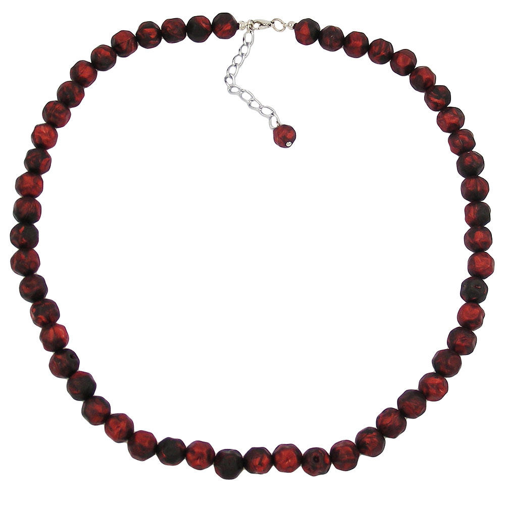 Kette 10mm Kunststoffperlen Barockperlen rot-schwarz-marmoriert 50cm (Länge 50cm, rot - schwarz)