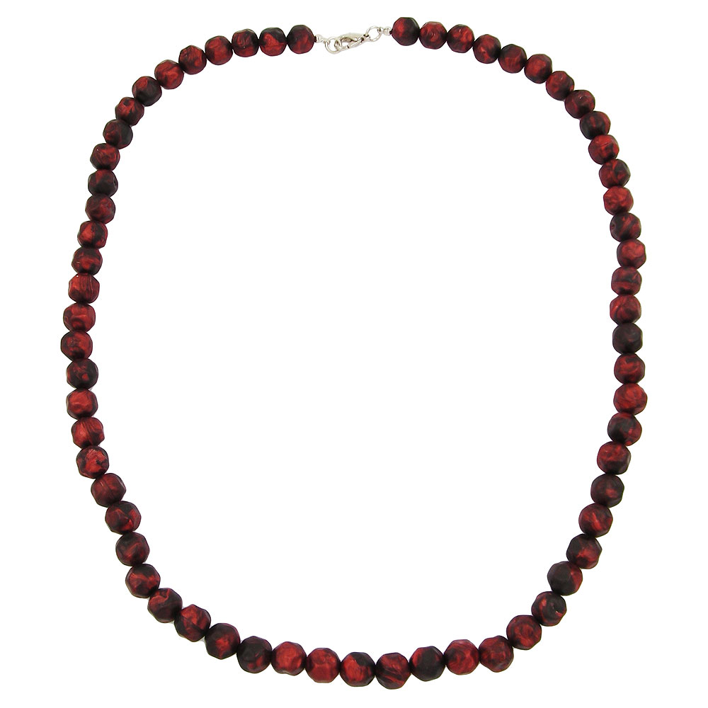 Kette 10mm Kunststoffperlen Barockperlen rot-schwarz-marmoriert 60cm (Länge 60cm, rot - schwarz)