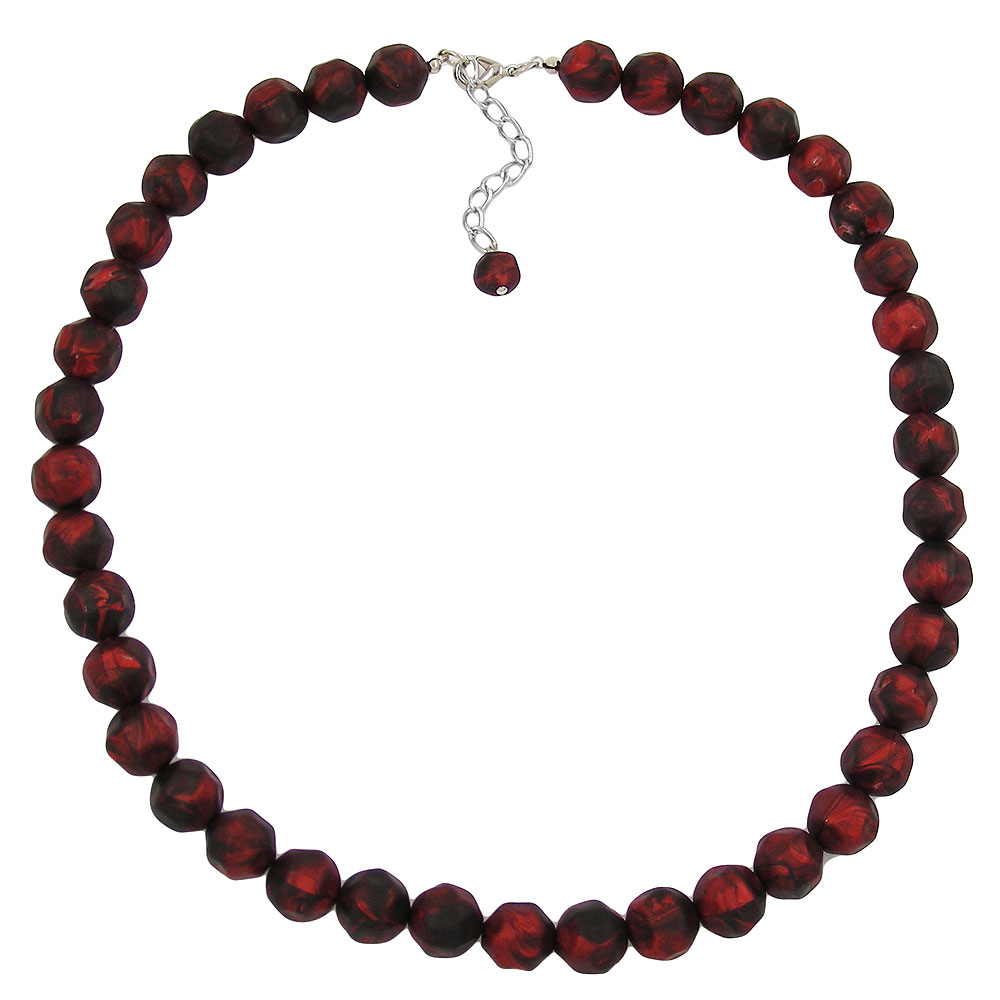 Kette 12mm Kunststoffperlen Barockperlen rot-schwarz-marmoriert 50cm (Länge 50cm, rot - schwarz)