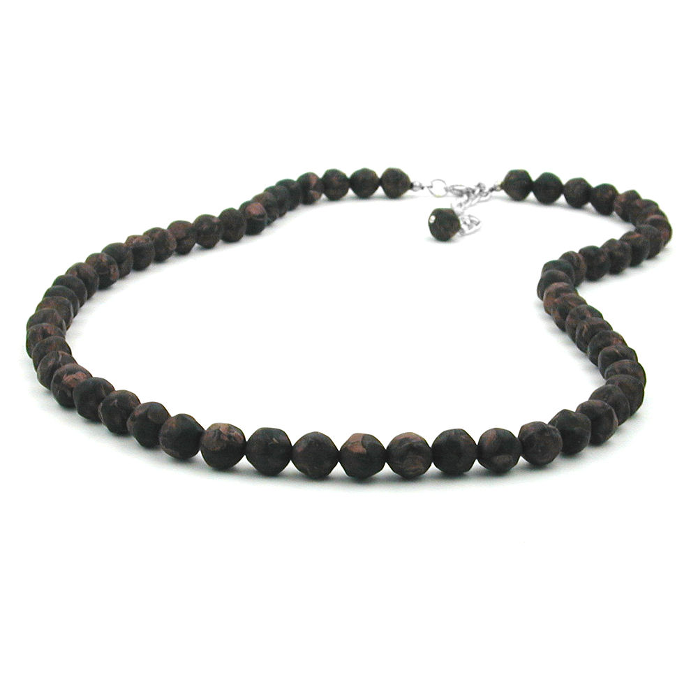 Kette 8mm Kunststoffperlen Barockperlen braun-schwarz-marmoriert 55cm (Länge 55cm, dunkelbraun)