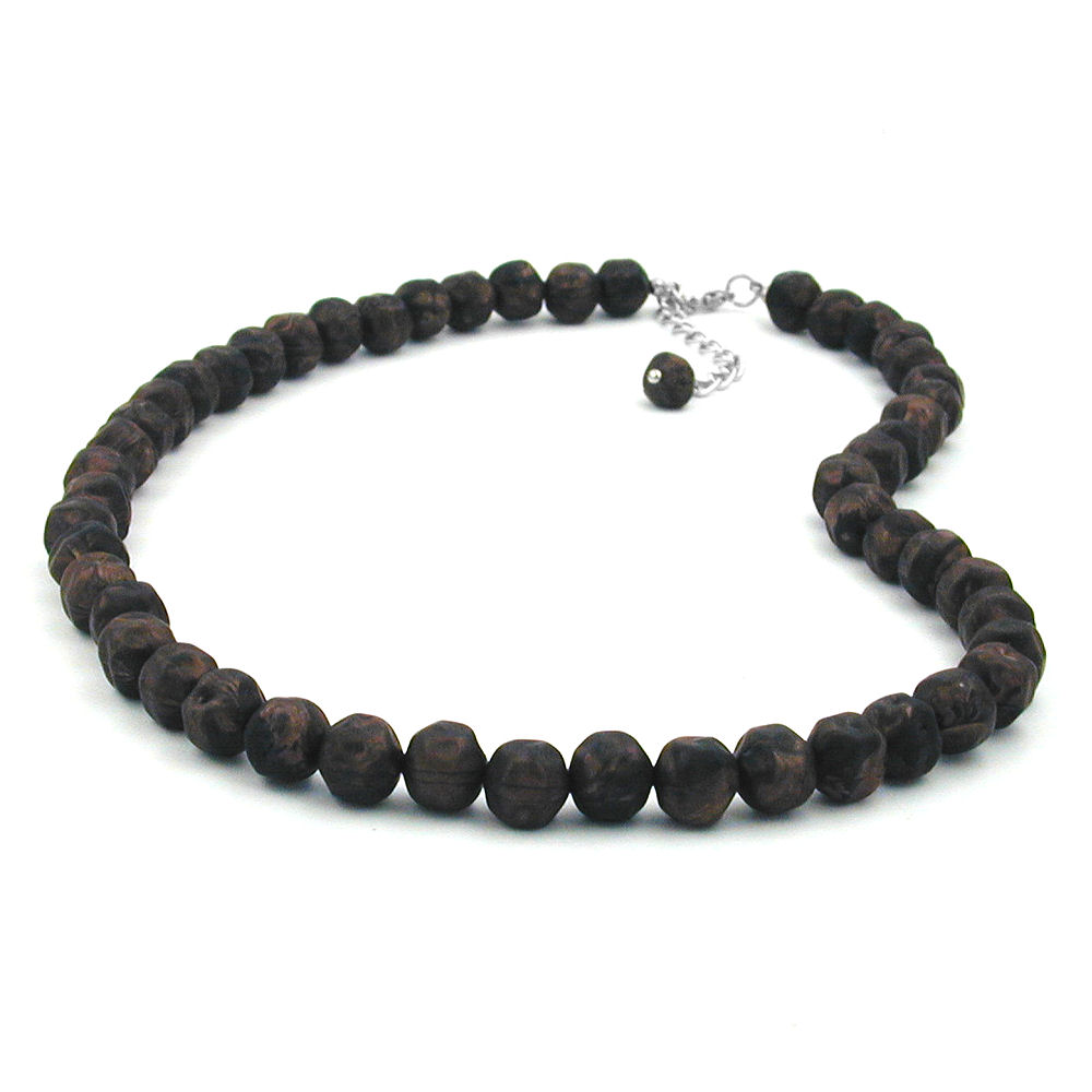 Kette 10mm Kunststoffperlen Barockperlen braun-schwarz-marmoriert 50cm (Länge 50cm, dunkelbraun)