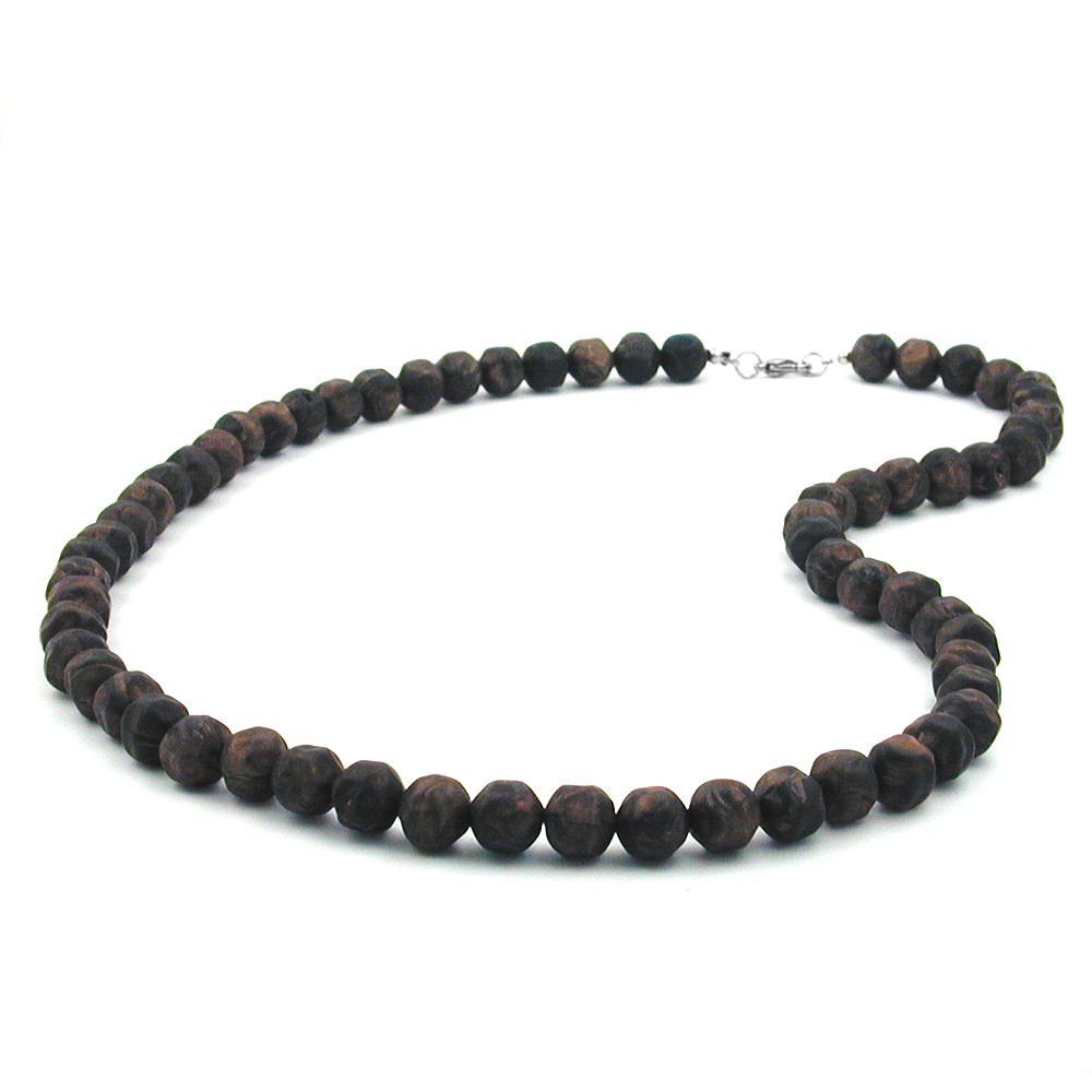 Kette 10mm Kunststoffperlen Barockperlen braun-schwarz-marmoriert 60cm (Länge 60cm, dunkelbraun)