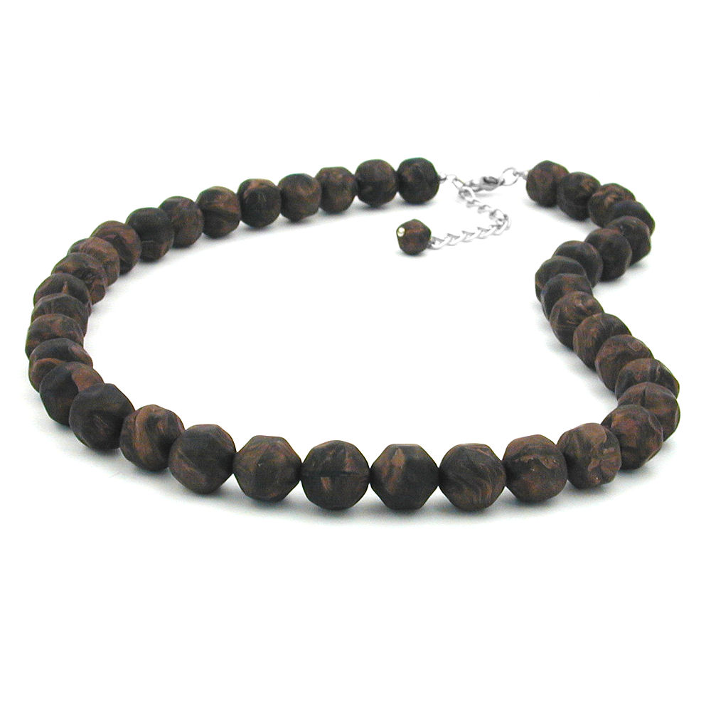 Kette 12mm Kunststoffperlen Barockperlen braun-schwarz-marmoriert 50cm (Länge 50cm, dunkelbraun)