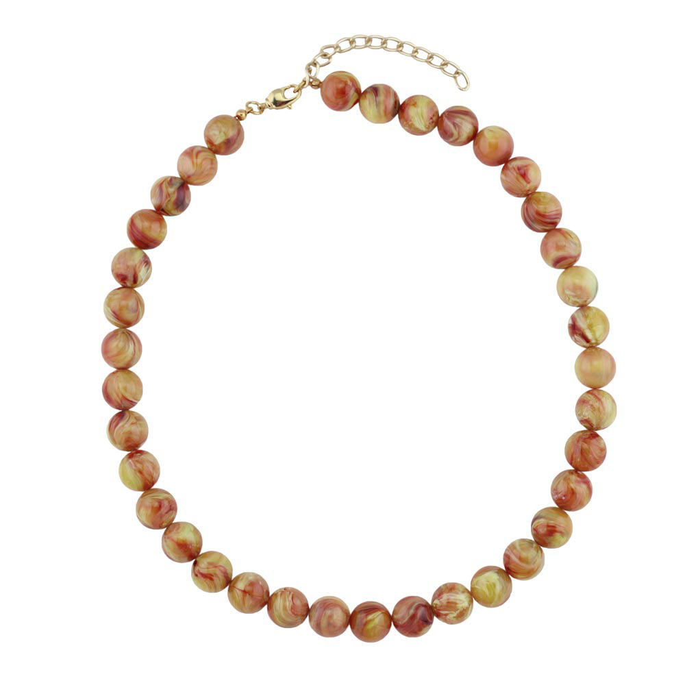 Kette 12mm Rundperle braun-gelb-marmoriert Kunststoff 50cm (Länge 50cm)