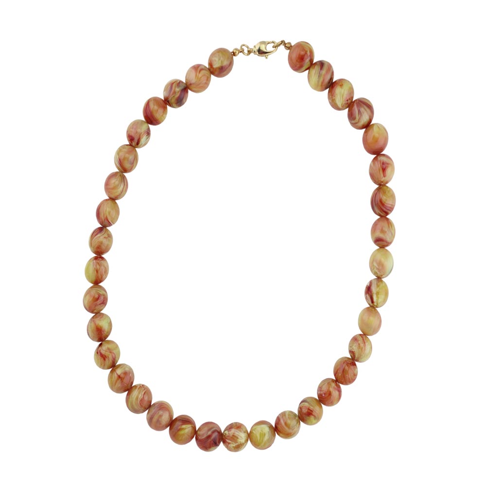 Kette 12mm Rundperle braun-gelb-marmoriert Kunststoff 60cm (Länge 60cm)