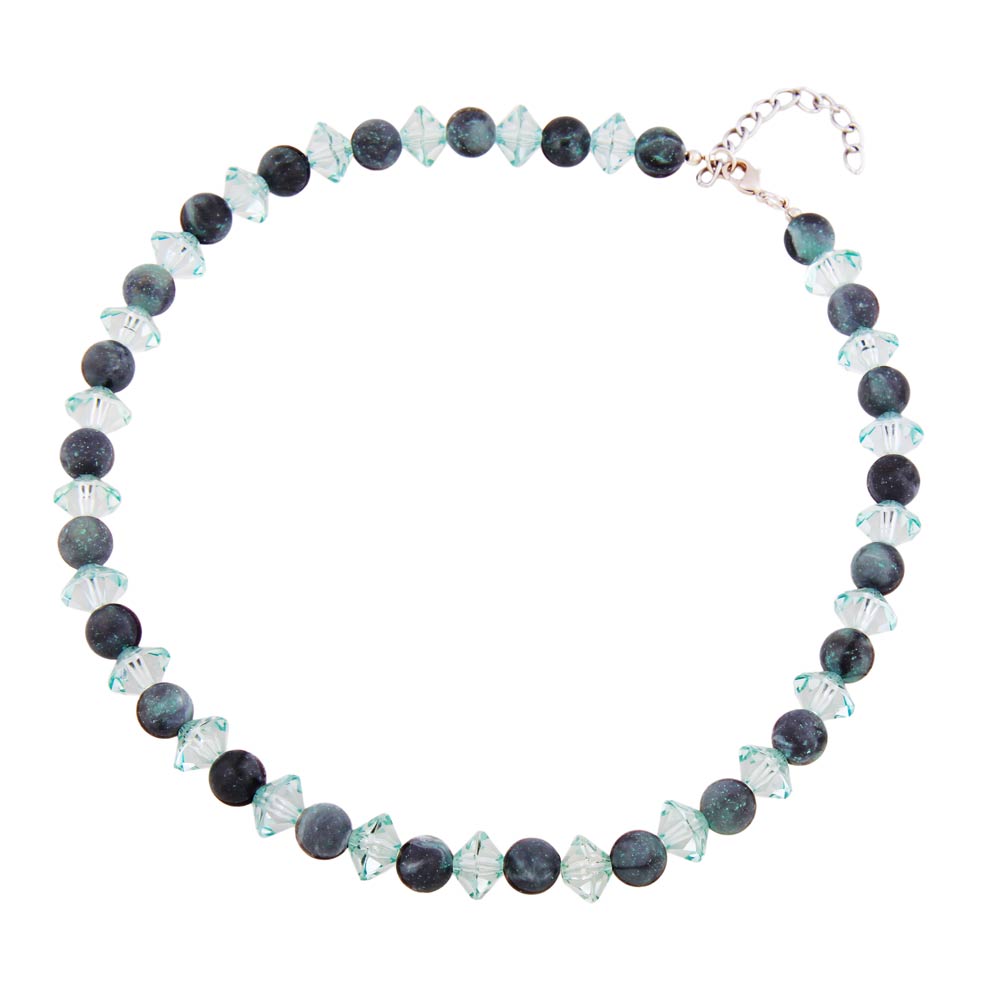 Kette Perlen Kunststoff türkis matt Facettenradl türkis-transparent 45cm (Länge 45cm)
