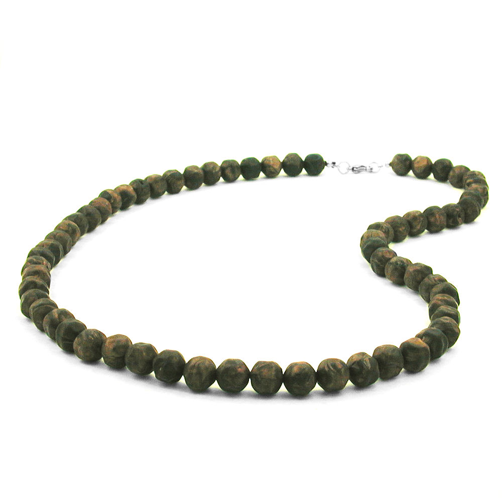 Kette 10mm Kunststoffperlen Barockperlen olivgrün-schwarz-marmoriert 60cm (Länge 60cm, oliv - grün)