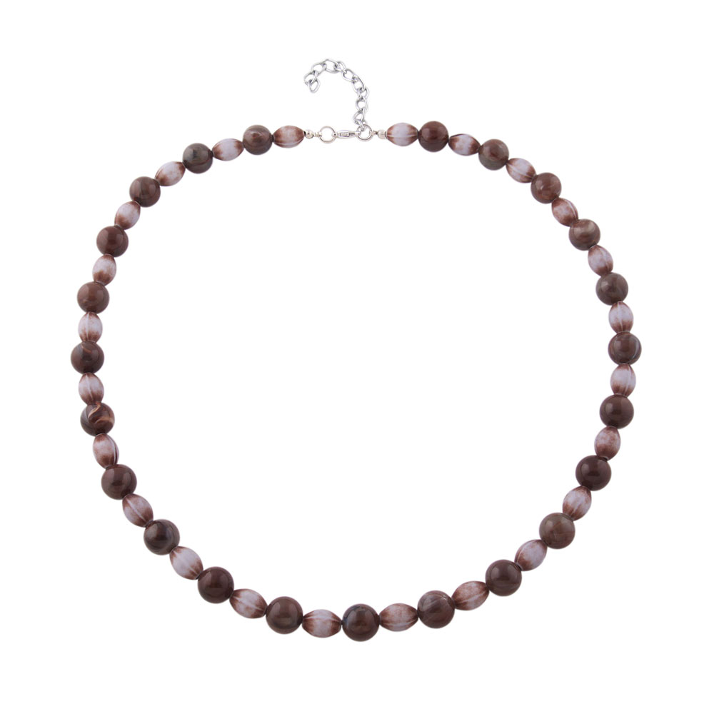 Kette 10mm Rundperle dunkelbraun-grau-marmoriert Olive jeans-blau-braun Kunststoff 55cm (Länge 55cm)