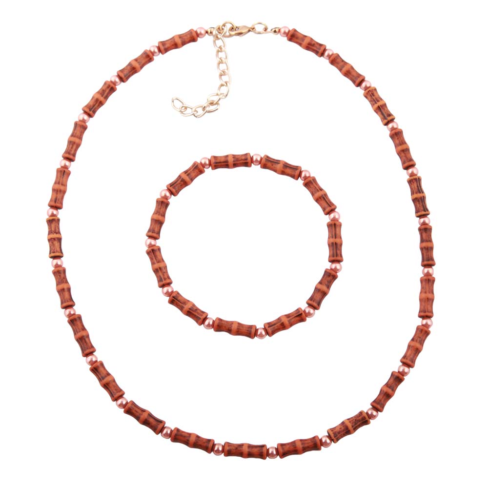 Set Kette Armband 14x5mm Perlen antik-orange Kunststoff 42cm (Länge 42cm)