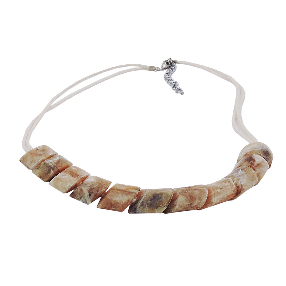 Kette Schrägperle Kunststoff beige-marmoriert Kordel hellbeige 45cm (Länge 45cm, braun - beige)