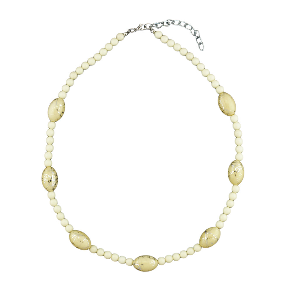 Kette 18x12mm Olive elfenbein-silberfarbig gesprenkelt Kunststoff 50cm (Länge 50cm)
