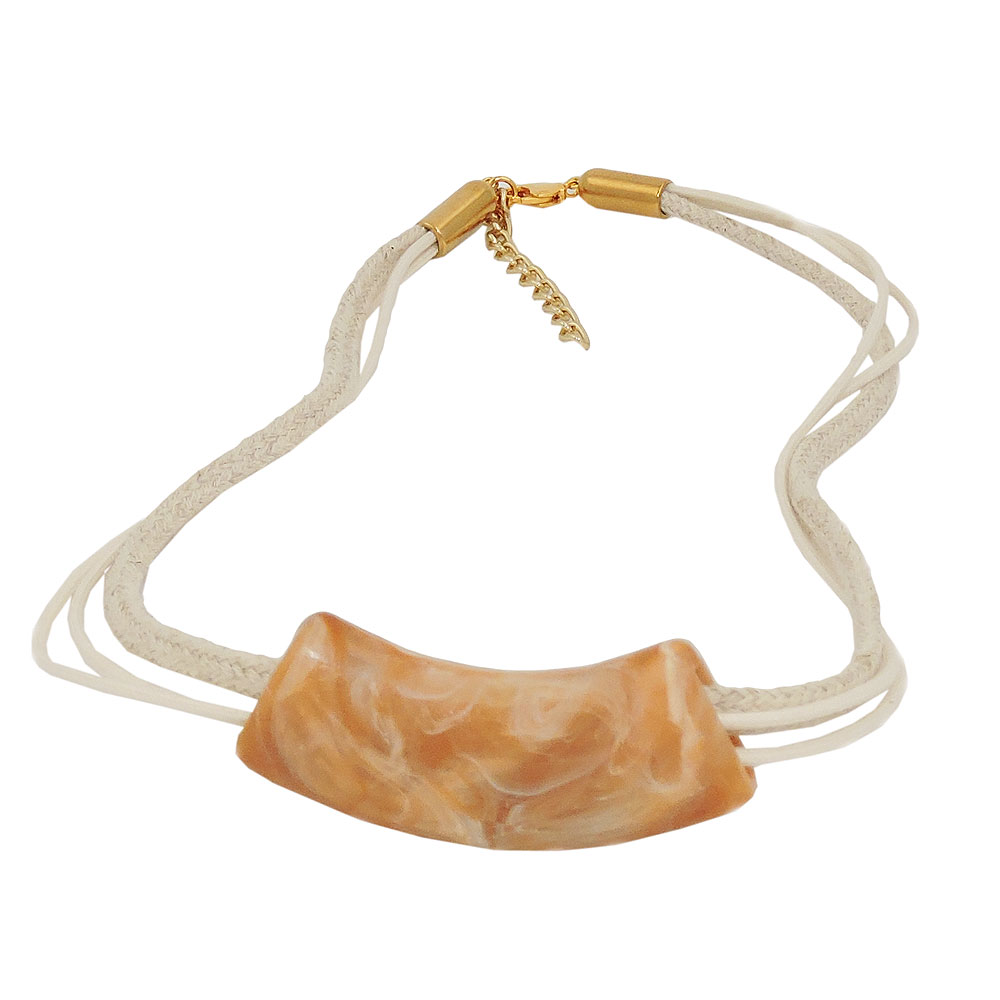 Kette 54x19mm Anhänger Rohr flach gebogen horn-marmoriert glänzend Kunststoff 45cm (Länge 45cm, natur)