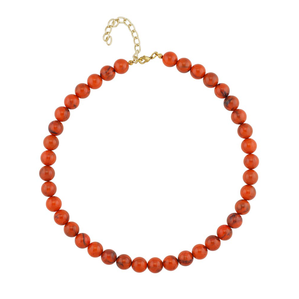 Kette 10mm Rundperle orange-schwarz-marmoriert Kunststoff 45cm (Länge 45cm)