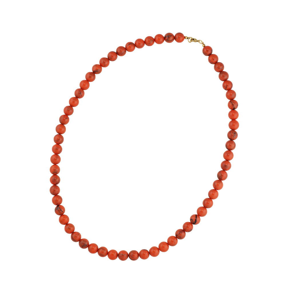 Kette 10mm Rundperle orange-schwarz-marmoriert Kunststoff 60cm (Länge 60cm)