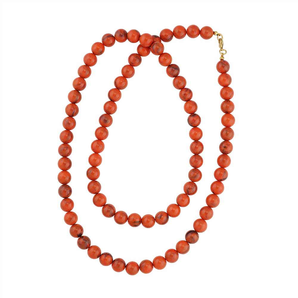 Kette 10mm Rundperle orange-schwarz-marmoriert Kunststoff 80cm (Länge 80cm)