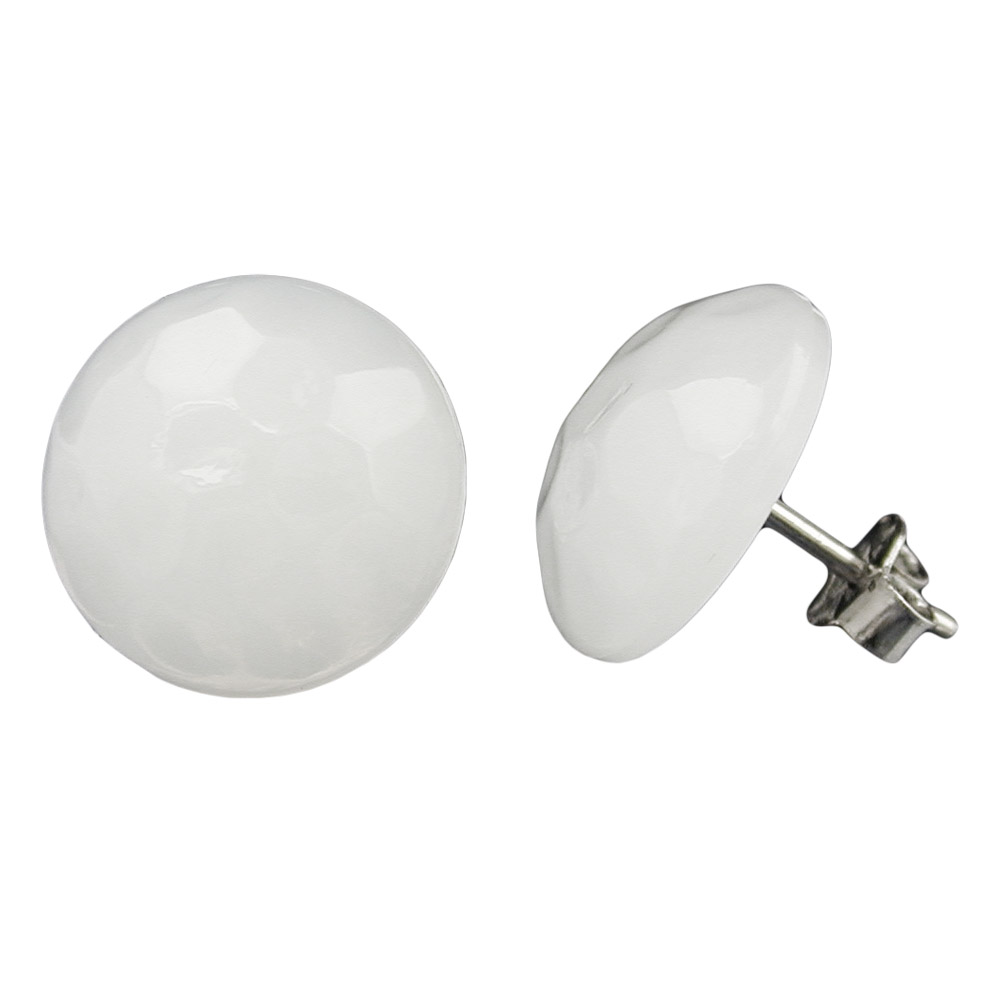 Ohrstecker Ohrring 14mm cremé-weiß-glänzend Kunststoff flach gewölbt gehämmert (creme)
