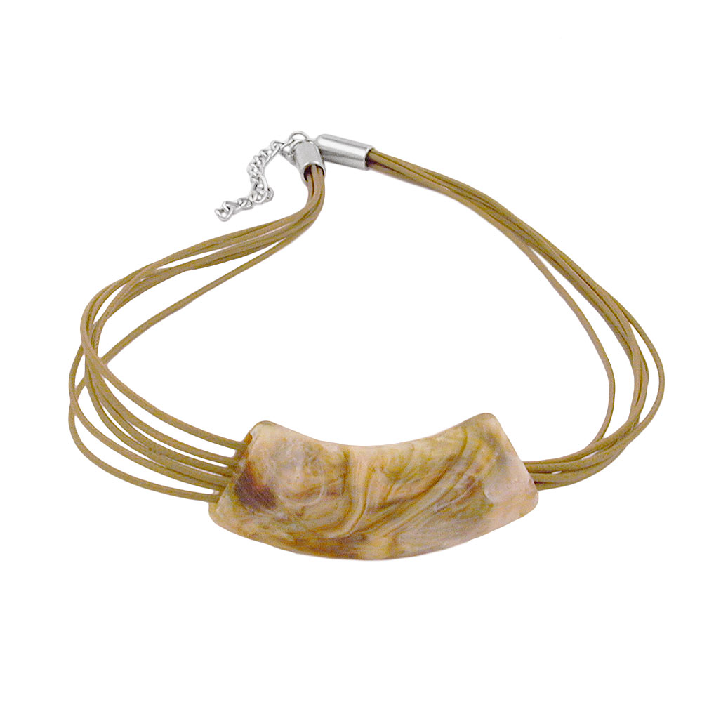 Kette 54x19mm Anhänger Rohr flach gebogen weiß-oliv-marmoriert glänzend Kunststoff 45cm (Länge 45cm, oliv - grün)