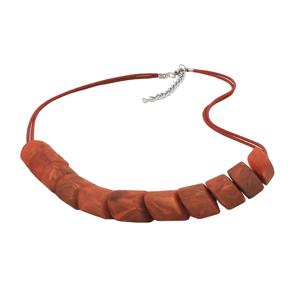 Kette Schrägperle Kunststoff rostbraun-marmoriert Kordel rostbraun 45cm (Länge 45cm, rostbraun)