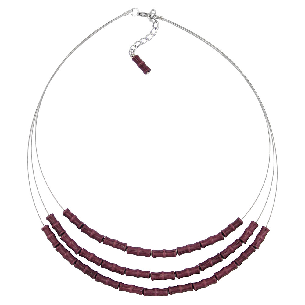 Kette Drahtkette 3-fach Knochenperle aubergine Kunststoffperlen 50cm (Länge 50cm, lila)