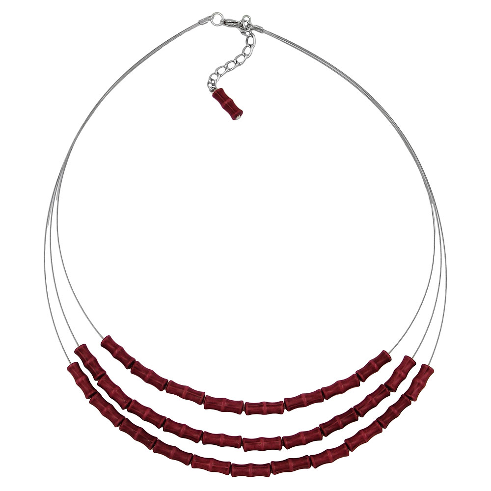 Kette Drahtkette 3-fach Knochenperle rot-schwarz Kunststoffperlen 50cm (Länge 50cm, rot)